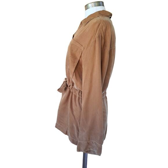 NATION LTD Coda Belted Safari Shirt Size Small Top Bark Brown Fall Relaxed - Picture 4 of 11